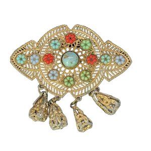 Large Vintage Art Deco Czech Embellished Dangle Brooch Pin